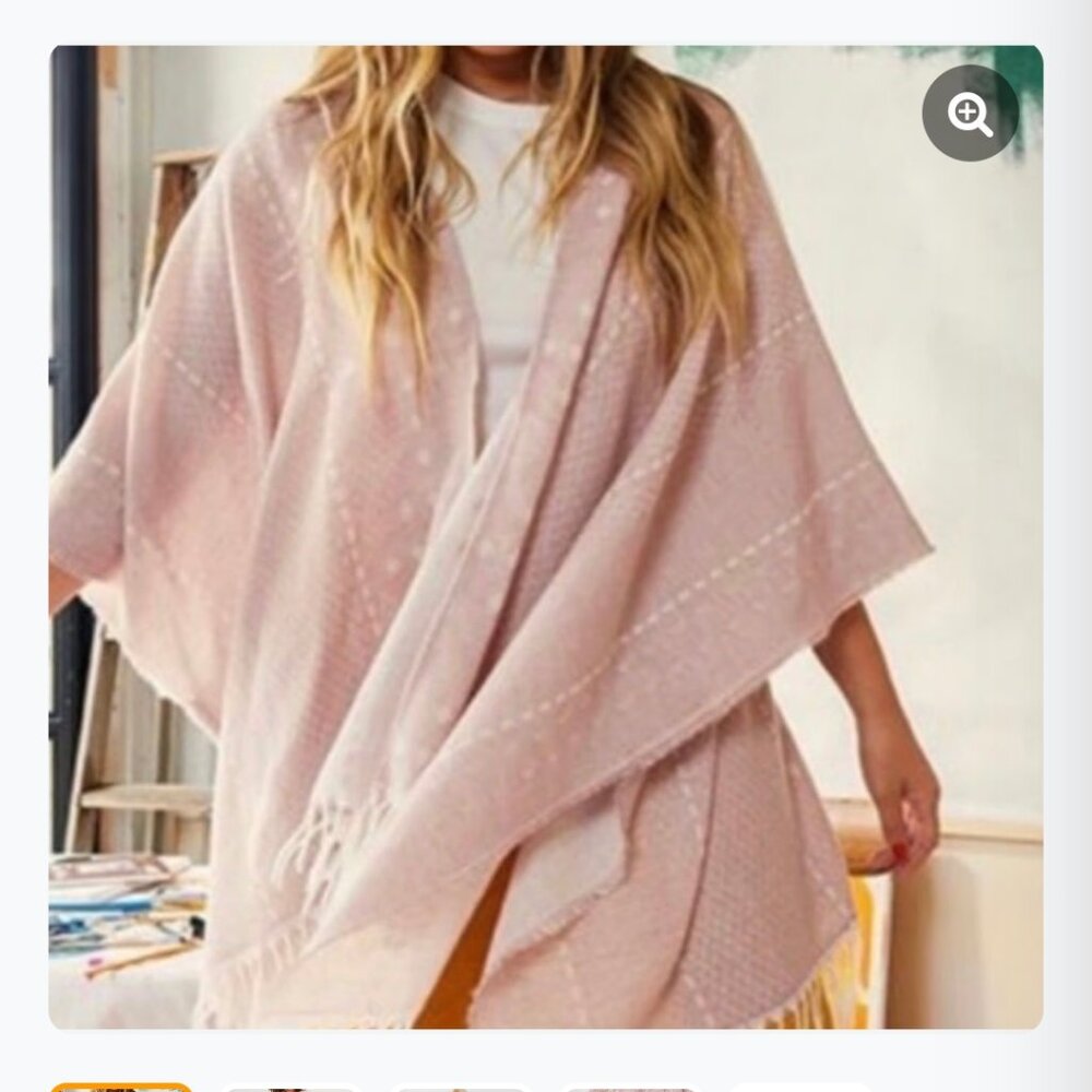 NWT GENTLE FAWN Hermosa Cardigan Womens M/L Pink Poncho Kimono Fringed Lagenlook